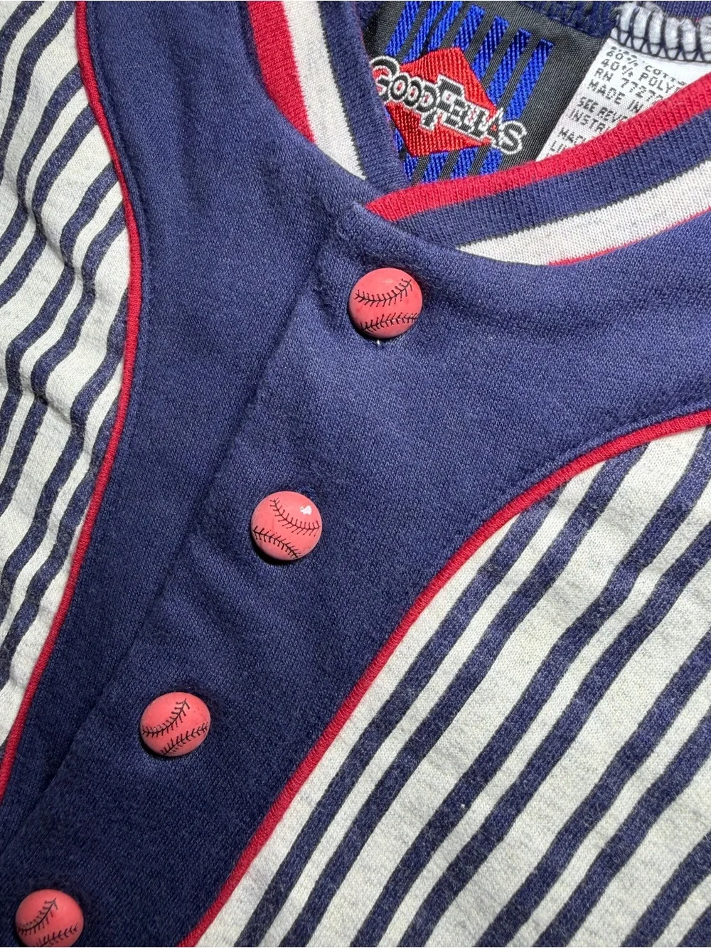 Vintage 90s GoodFellas Baby Baseball Romper 18M Striped Red Blue